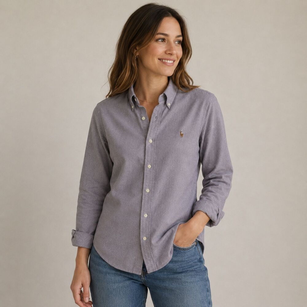 Ralph Lauren Shirt Womens XL Purple Classic Fit Button Down Long Sleeve Cotton